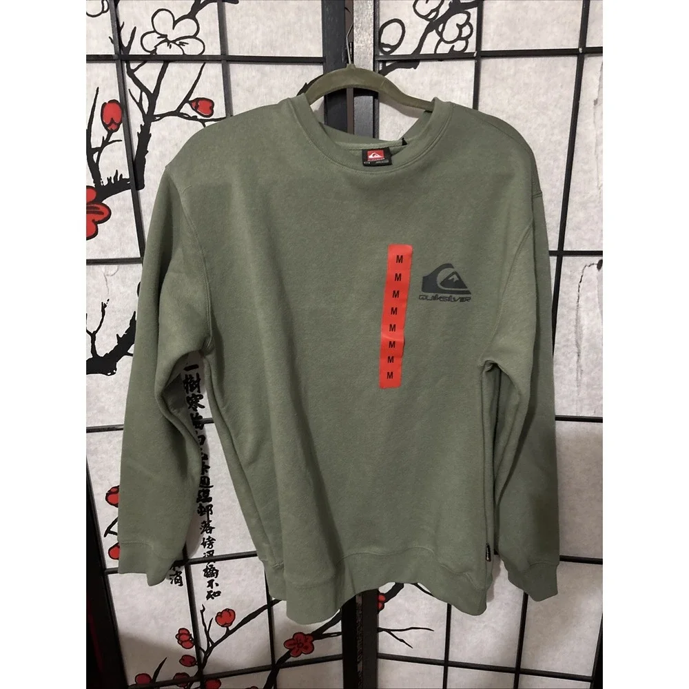 NWT Quiksilver Men's Olive Green Omni Crew Long Sleeve Sweatshirt Size Medium